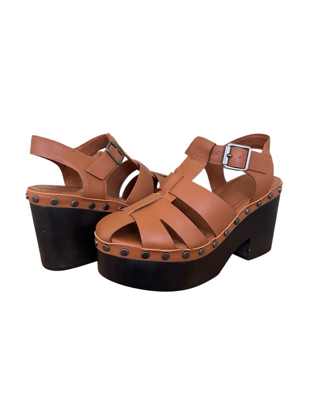 Artisan Crafted by Zigi Lorenza Leather Platform Fisherman Sandals Studded Clogs